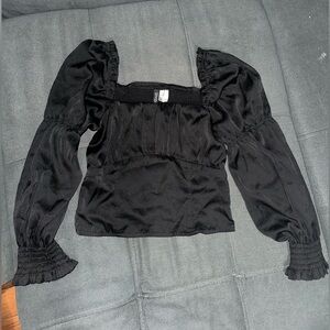 H&M Black Puff Sleeve Milkmaid Crop Top XS